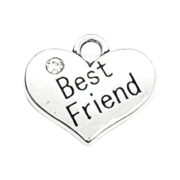 Breloque « Meilleure amie », breloque en forme de cœur, breloque en argent antique avec strass, breloques individuelles, breloque BFF, cadeau pour meilleure amie, bijou à faire soi-même