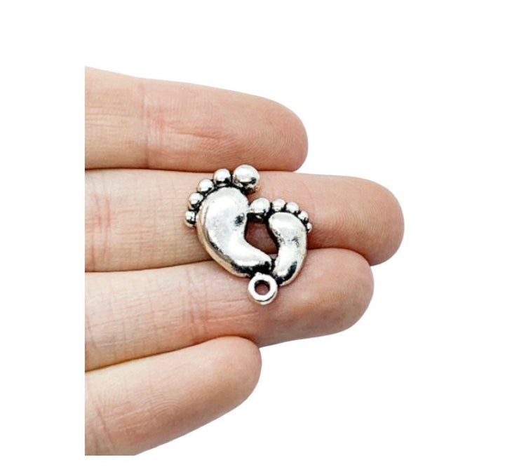 Breloque Double Empreintes de Pieds Argent, Breloques Individuelles, Breloques Bébé, Breloques Maman, Breloques Mère, Loisirs Créatifs, Breloques Mignonnes, Pendentif Bébé