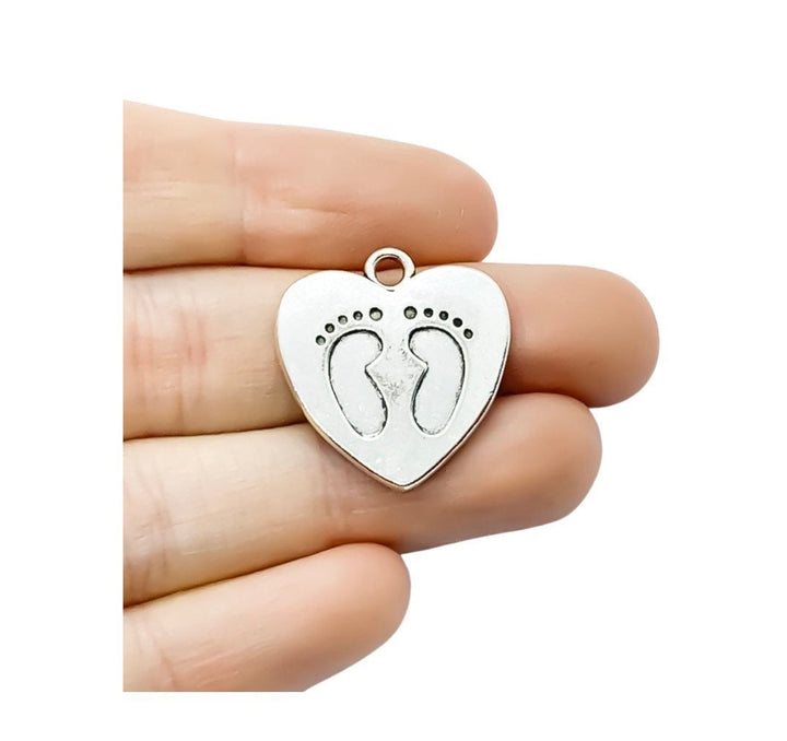 Breloque empreintes de pieds en forme de cœur argentée, breloques individuelles, breloques bébé, breloques maman, breloques mère, loisirs créatifs, breloques mignonnes, pendentif bébé