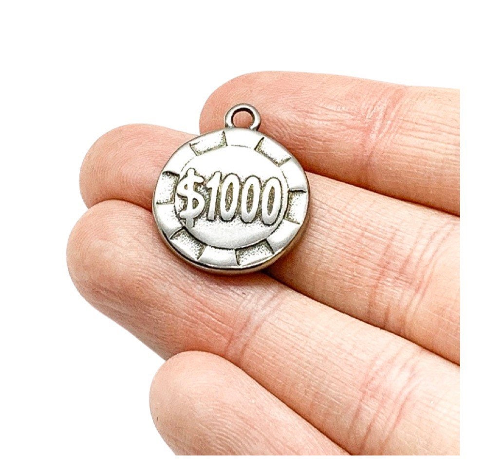 Breloque jeton de casino de 1000 dollars, breloques individuelles, breloques de voyage, breloques USA, breloques sur le thème des jeux de hasard, breloque casino, apprêts pour bijoux, bijoux à faire soi-même