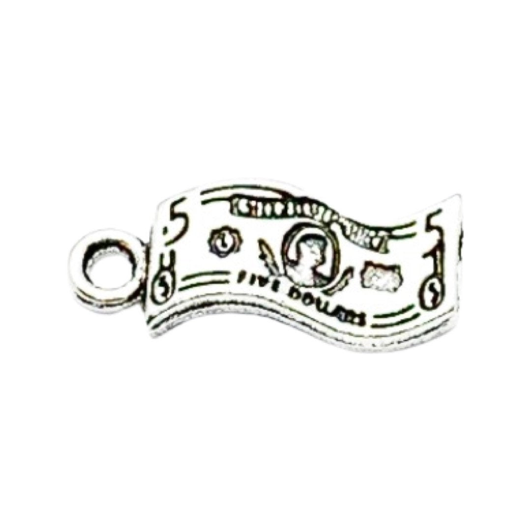 1 petit pendentif billet de cinq dollars, pendentifs individuels, pendentif argent américain, porte-bonheur, pendentif 5 dollars, pendentif monnaie, apprêts pour bijoux