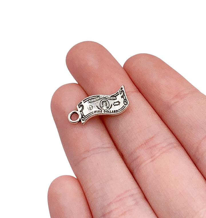 Breloque billet de 5 dollars (1 pièce), breloque individuelle, breloque argent américain, porte-bonheur, breloque 5 dollars, breloque monnaie, apprêt pour bijoux