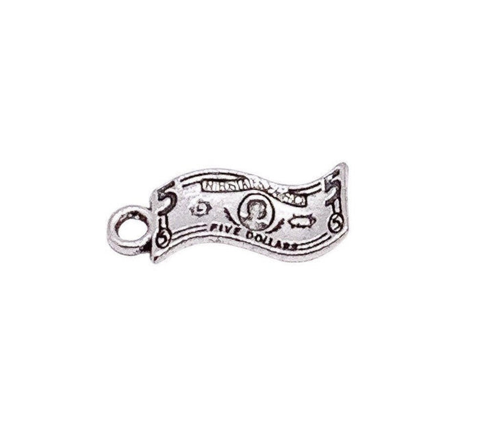 Breloque billet de 5 dollars (1 pièce), breloque individuelle, breloque argent américain, porte-bonheur, breloque 5 dollars, breloque monnaie, apprêt pour bijoux