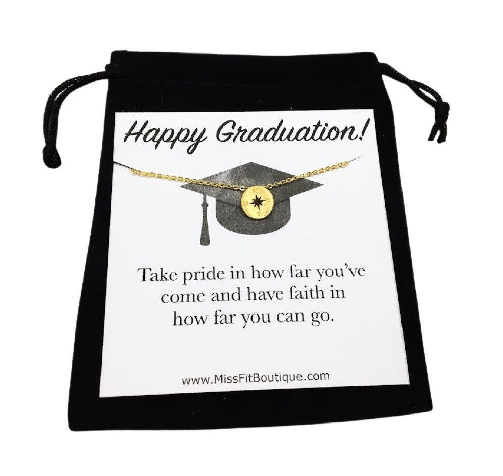 Happy Graduation, Tiny Compass Necklace, Class of 2023 Card, Graduation Necklace, Custom Grad Gift, Gift for Daughter, Proud Mom Gift