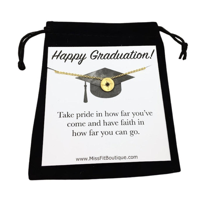 Happy Graduation, Tiny Compass Necklace, Class of 2023 Card, Graduation Necklace, Custom Grad Gift, Gift for Daughter, Proud Mom Gift