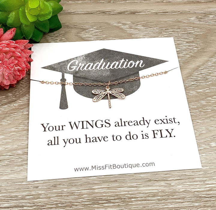 Graduation Card, Dainty Dragonfly Necklace, Personalized Grad Gift for Her, New Beginning Gift, High School Graduate 2026, Holiday Gift