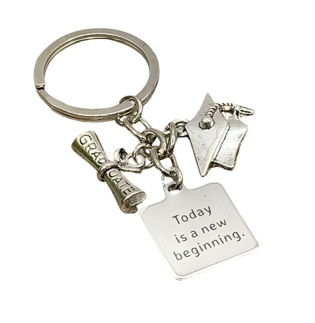 Graduation Keychain, Today is a New Beginning Quote, 2026 Grad Gift for Her, College Graduate Gift, Gift for Son