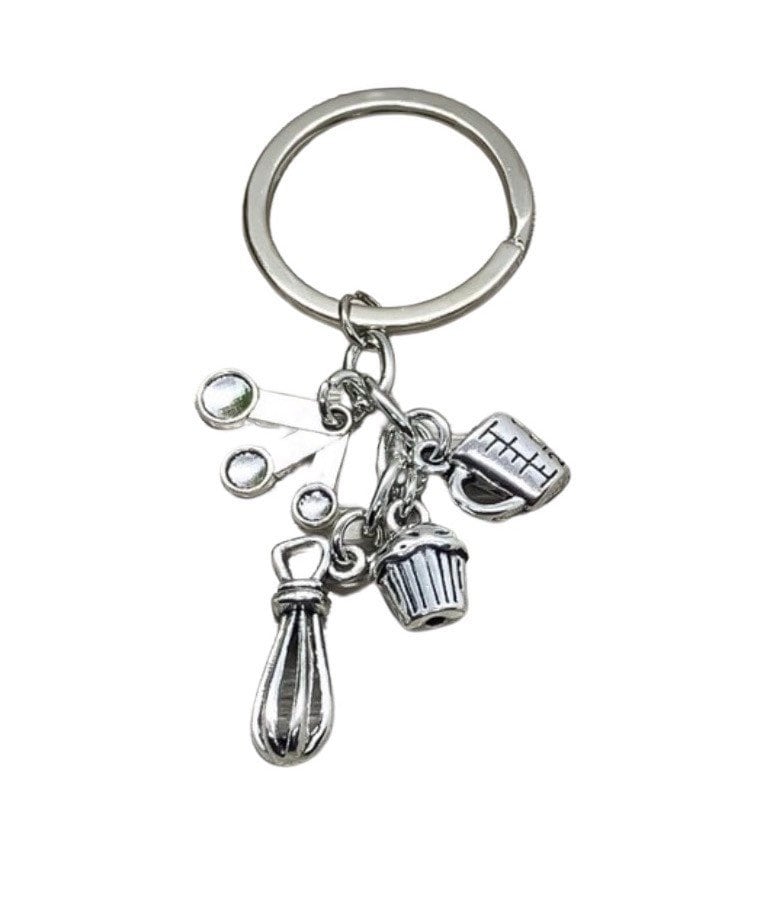 Porte-clés pâtisserie, Cadeaux pour pâtissiers, Porte-clés cuisine, Breloque mini cuillères doseuses, Breloques pour cuisiniers, Petits cadeaux de Noël, Porte-clés unique, Cadeau pour elle