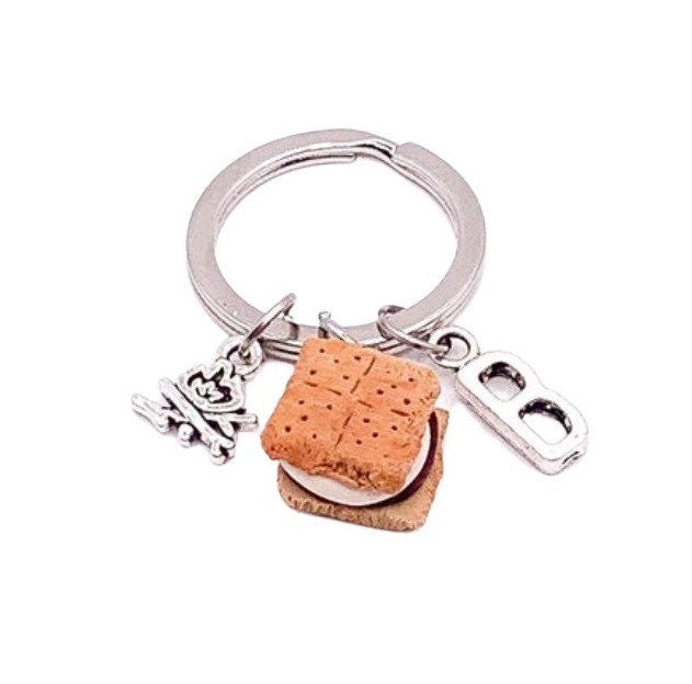 Porte-clés S'mores, Porte-clés Camping, Breloque Feu de Camp, Mini S'mores, Breloques Nourriture Miniatures, Breloque Biscuit Mignonne, Bijoux Nourriture