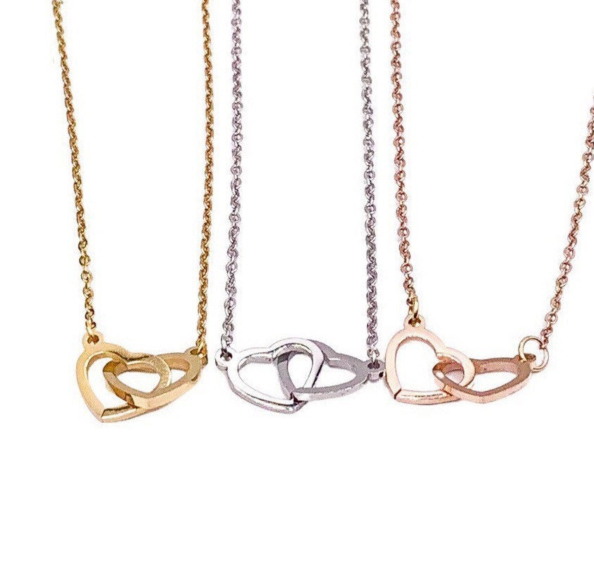 Collier 2 cœurs, Collier double cœur, Cadeau pour amoureux, Bijou pour grand-mère, Collier pour maman de deux enfants, Bijou de maternité, Cadeau d'anniversaire pour maman