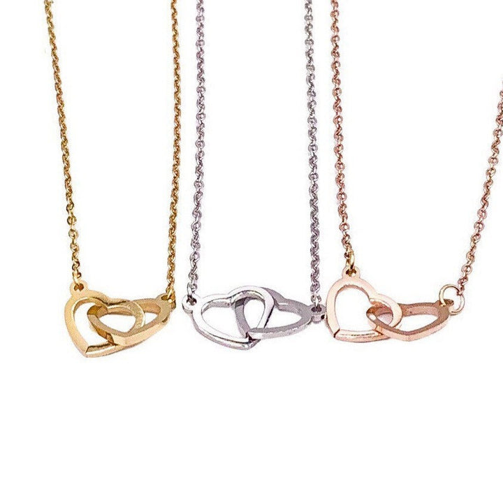 Collier 2 cœurs, Collier double cœur, Cadeau pour amoureux, Bijou pour grand-mère, Collier pour maman de deux enfants, Bijou de maternité, Cadeau d'anniversaire pour maman