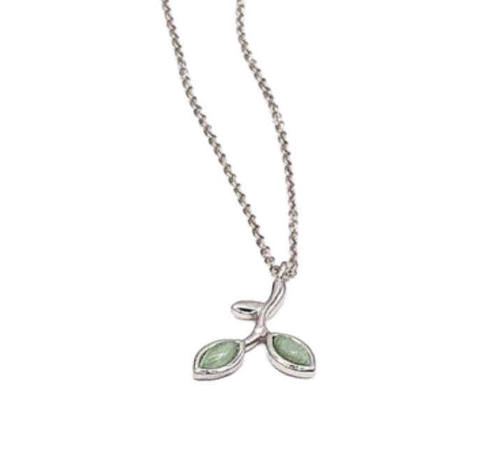 Green Leaf Branch Necklace, Sterling Silver Jewelry, Dainty Necklace, Gardener Gift, Leaves Necklace, Green Enamel Leaf Pendant