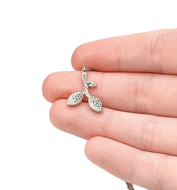 Green Leaf Branch Necklace, Sterling Silver Jewelry, Dainty Necklace, Gardener Gift, Leaves Necklace, Green Enamel Leaf Pendant
