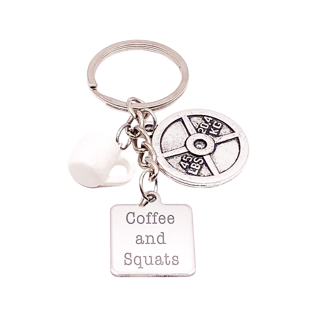 Coffee and Squats, Fitness Keychain, Fitness Training Gift, Mini Weight Plate Charm, Fitness Charm, Weightlifting Keychain, Gym Key Ring