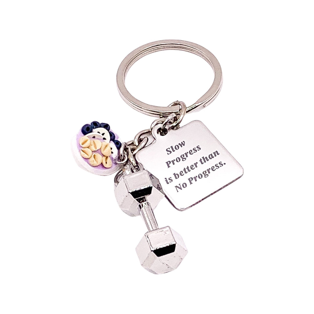 Porte-clés bol de smoothie, cadeau fitness, la lenteur est préférable, mode de vie sain, breloque haltère, cadeau de motivation pour le sport, coach personnel