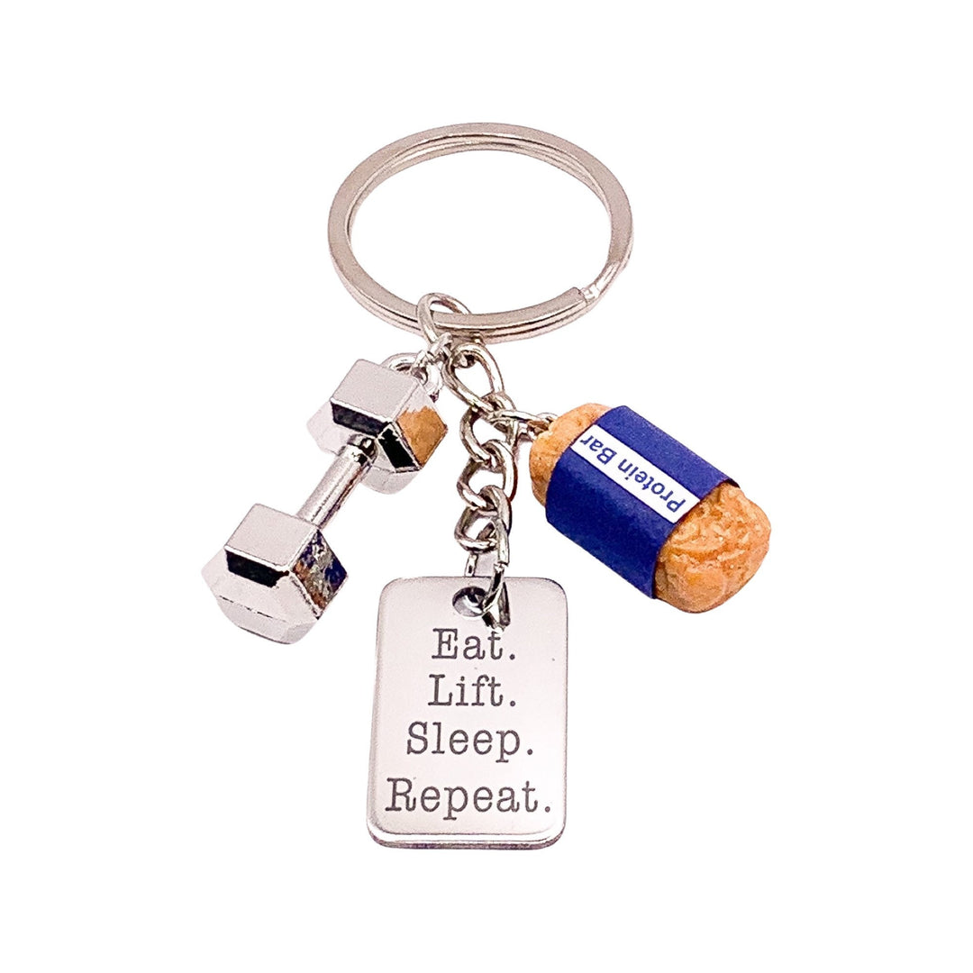 Weightlifting Keychain, Mini Protein Bar, Rat Lift Sleep Repeat, Fitness Gift, Dumbbell Charm, Workout Motivation Gift, Personal Trainer