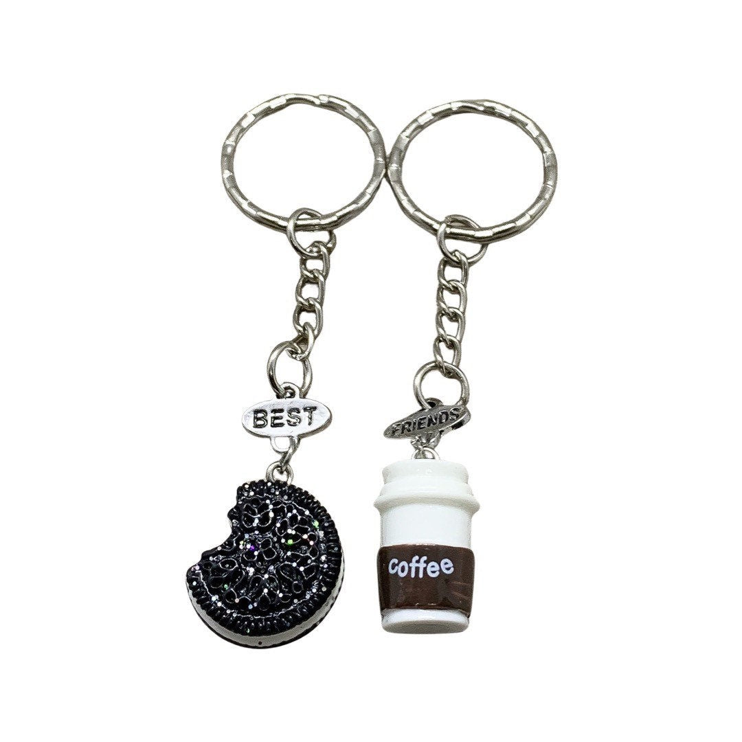 Porte-clés assortis pour meilleures amies, Coffret de 2 porte-clés « Amitié café », Cadeaux pour meilleures amies, Porte-clés « Bestie », Cadeau porte-clés BFF, Anniversaire