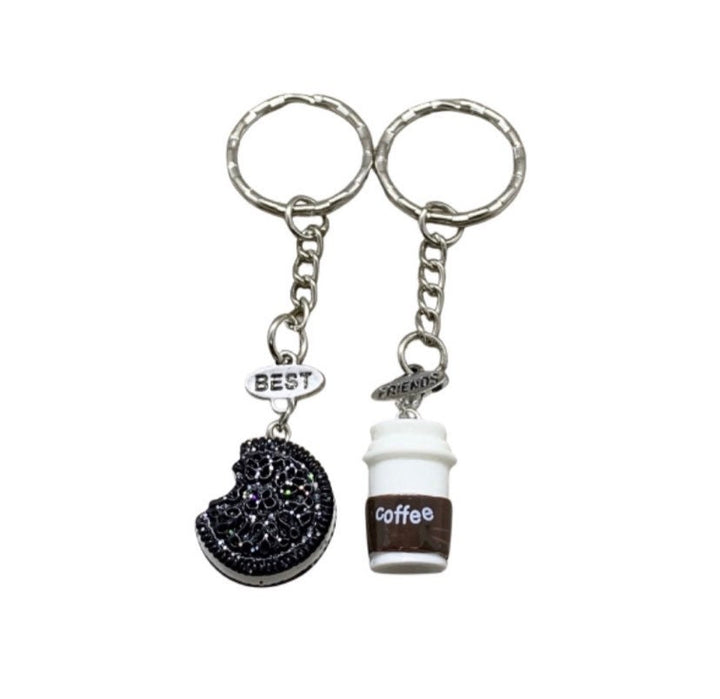 Porte-clés assortis pour meilleures amies, Coffret de 2 porte-clés « Amitié café », Cadeaux pour meilleures amies, Porte-clés « Bestie », Cadeau porte-clés BFF, Anniversaire