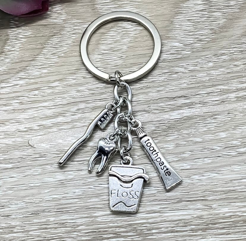 Porte-clés dentaire, cadeau pour dentiste, cadeau pour hygiéniste dentaire, breloque en forme de dent, cadeau pour orthodontiste, breloques brosse à dents et dentifrice, cadeau de Noël, cadeau pour étudiant