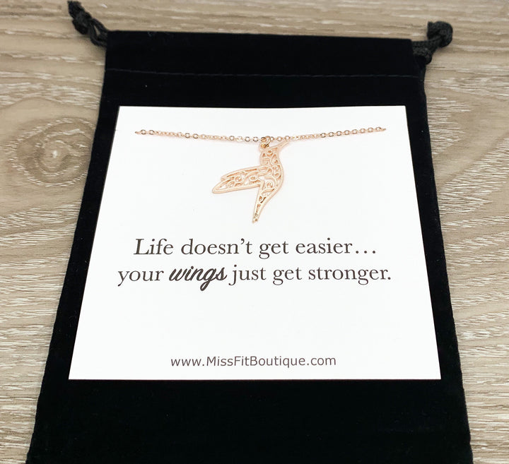 Collier colibri avec carte, Bijou oiseau, Cadeau inspirant, Bijou nature, Cadeau pour amoureux des oiseaux, Cadeau d'amitié, Collier à superposer