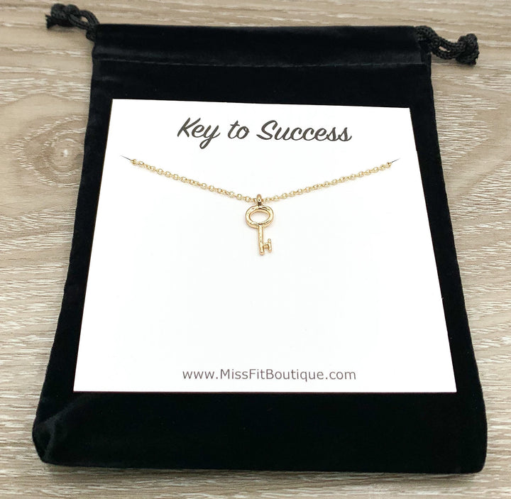 Tiny Key Pendant, Key to Success Necklace, Gift for Student, Friendship Necklace, Key Shaped Pendant, Skeleton Key Charm, Student Gift
