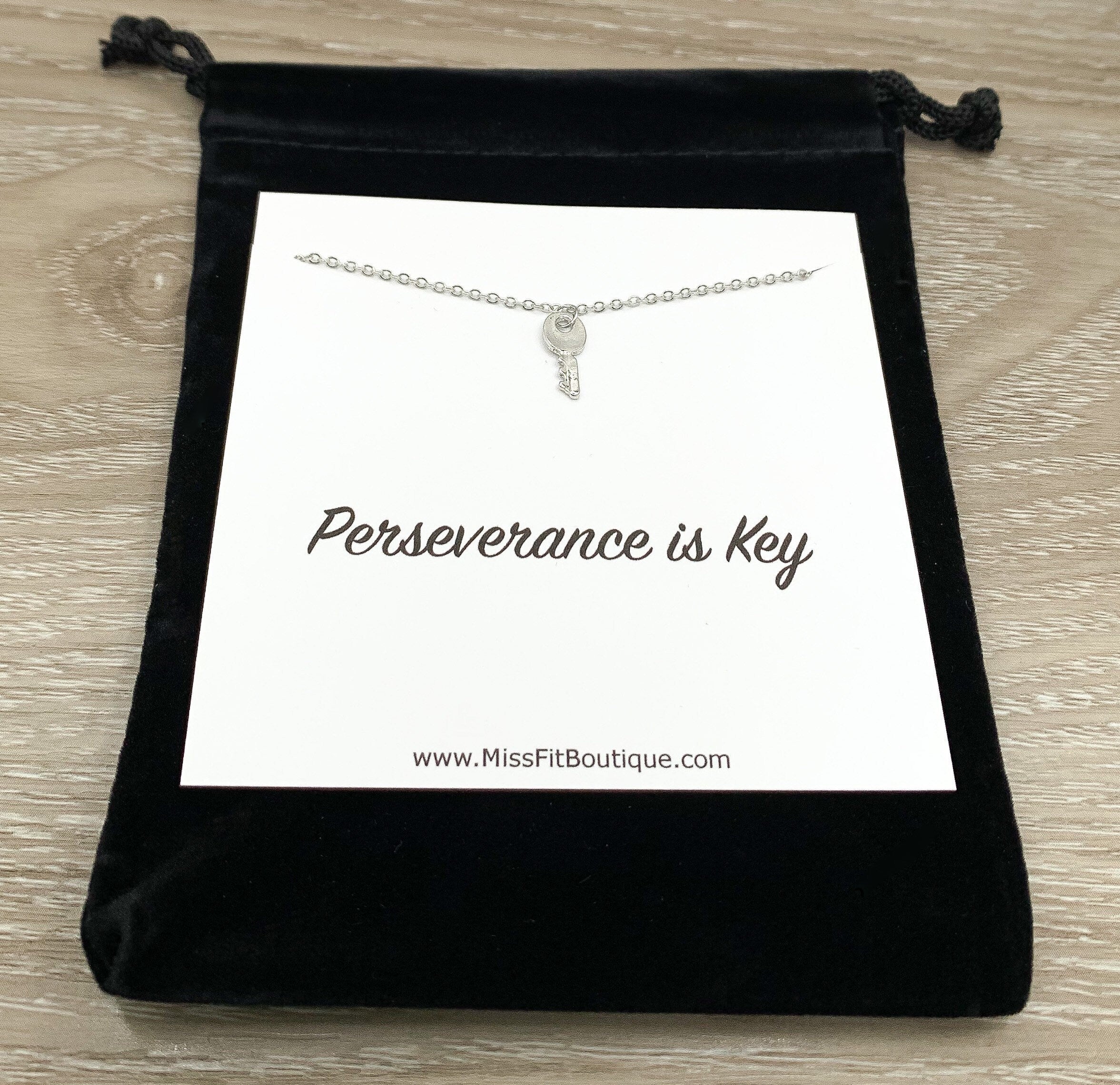 Perseverance is Key Card, Tiny Key Necklace, Motivational Jewelry, Ins ...