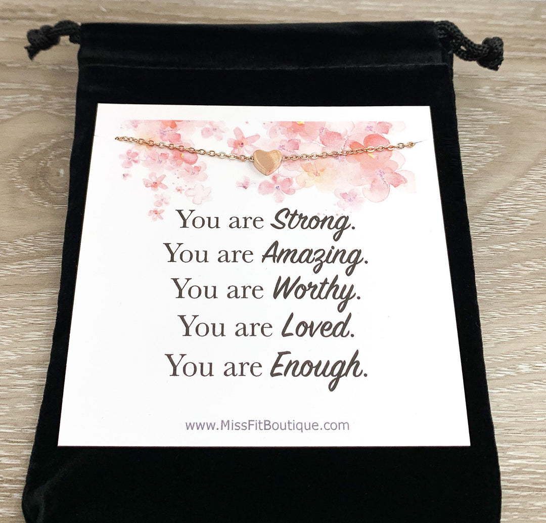 Dainty Heart Pendant, You Are Worthy, Inspirational Gift, Mental Health Gift, Strength Necklace, Simple Reminder Gift, Encouragement Gift