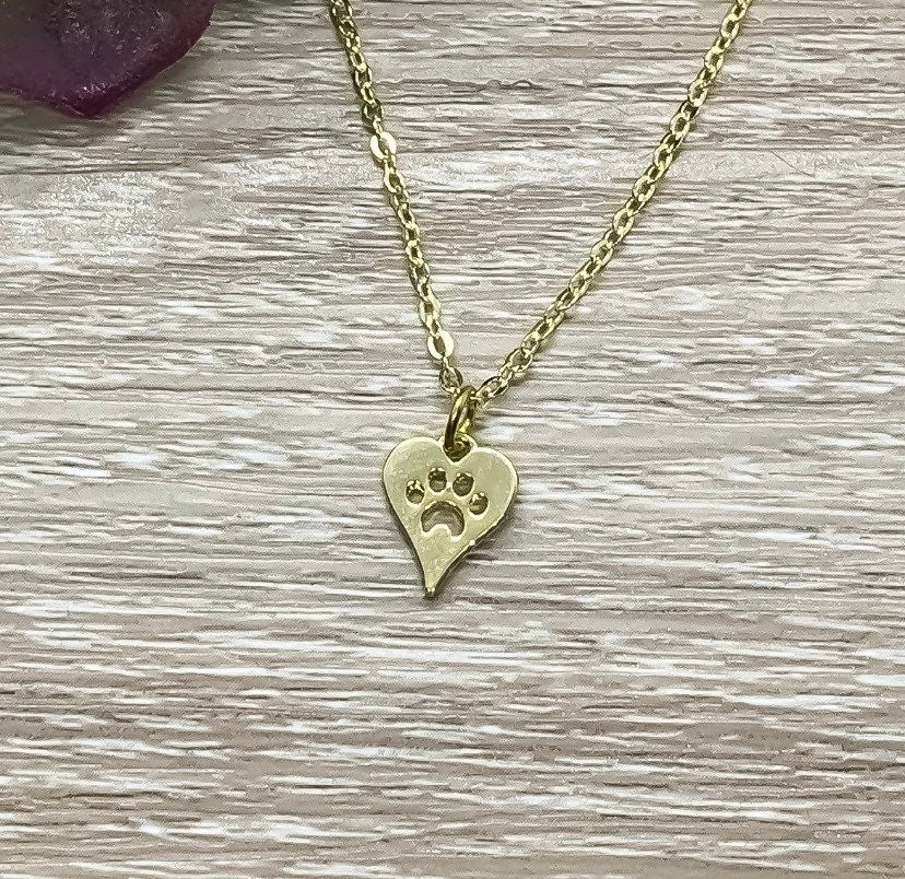 Tiny PawPrint Necklace, Dainty Heart Pendant, Minimal Pet Jewelry, Cat Lover Gift, Dog Owner Gift, Paw Prints on your Heart Quote, Pet Loss