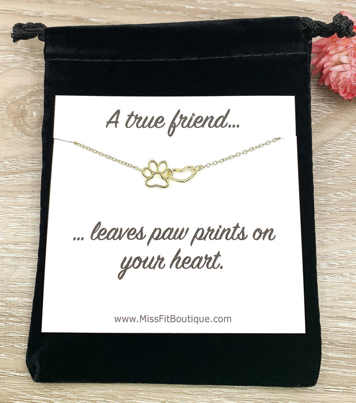 Interlocking Paw Print Necklace, Dainty Paw Pendant, Minimal Pet Jewelry, Cat Lover Gift, Dog Owner, Paw Prints on your Heart, Pet Loss