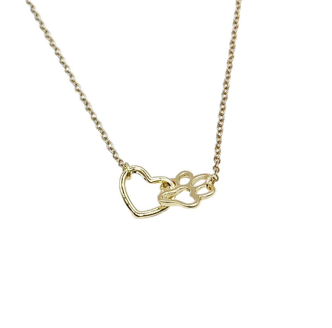 Interlocking Paw Print Necklace, Dainty Paw Pendant, Minimal Pet Jewelry, Cat Lover Gift, Dog Owner, Paw Prints on your Heart, Pet Loss