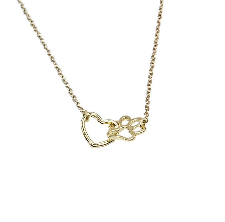 Interlocking Paw Print Necklace, Dainty Paw Pendant, Minimal Pet Jewelry, Cat Lover Gift, Dog Owner, Paw Prints on your Heart, Pet Loss