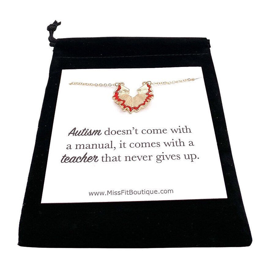 Pencil Shaving Necklace, Autism Awareness, Red Coloring Pencil Gift, Special Ed Teacher Gift, Red Pencil Pendant, Unique Statement Necklace