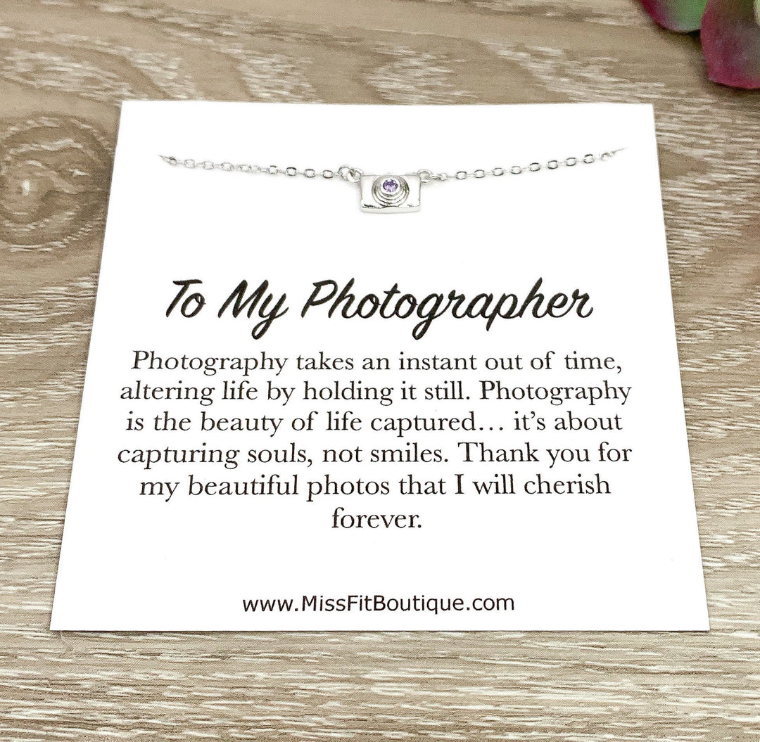 Tiny Camera Necklace with Card, Gift Box, Photographer, Thank You, Sterling Silver
