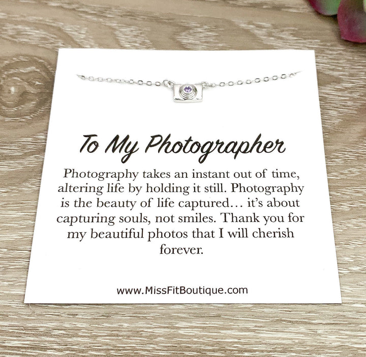 Tiny Camera Necklace with Card, Gift Box, Photographer, Thank You, Sterling Silver