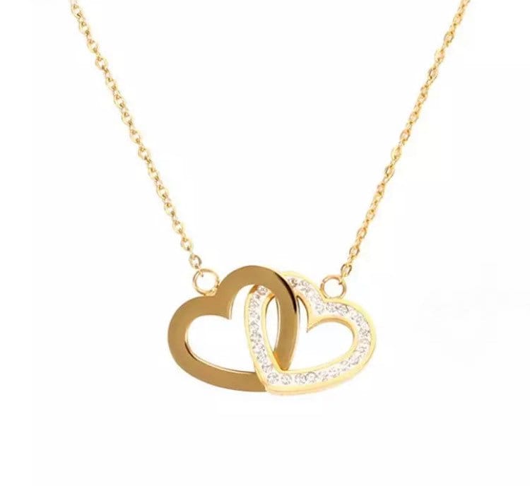 Two Sisters Necklace, Interlocking Hearts Necklace, Double Hearts Pendant, Maid of Honor Gift, Sister Christmas Gift, Holiday Gift