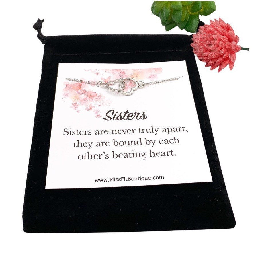Collier pour sœurs, Collier Cœurs Entrelacés, Cadeau pour deux sœurs, Collier Double Cœur, Cadeau de départ pour une sœur, Cadeau de Noël pour une sœur