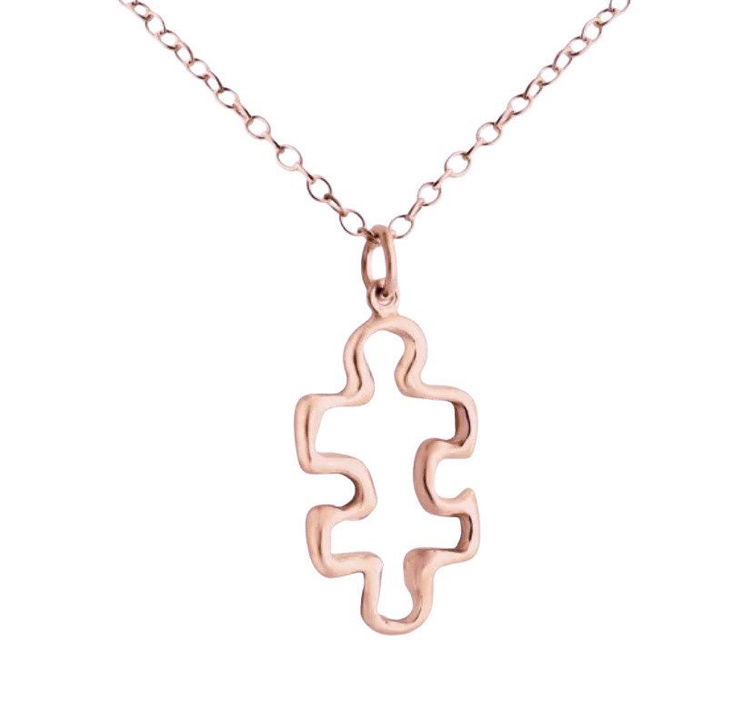 Simple Puzzle Necklace, Rose Gold Jigsaw Puzzle Piece Pendant, Autism Jewelry, Gift for Mom with Child on Spectrum, Special Ed Teacher Gift