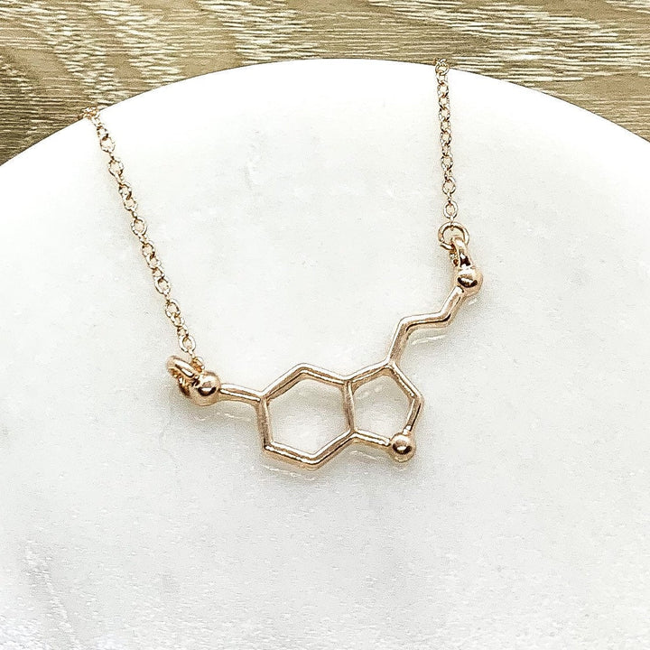 Serotonin Necklace Rose Gold, Molecular Jewelry, Happiness Molecule Pendant, Biology Necklace, Cheer Up Gift, Women Necklaces