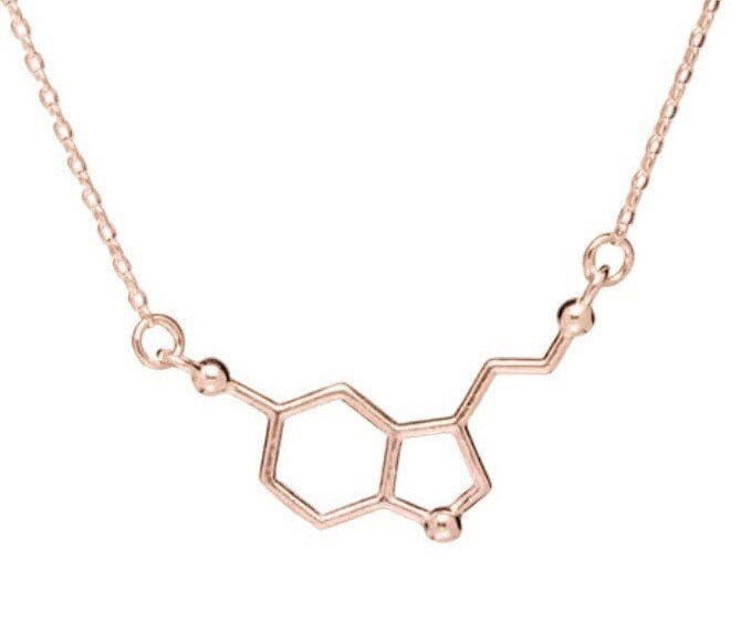 Serotonin Necklace Rose Gold, Molecular Jewelry, Happiness Molecule Pendant, Biology Necklace, Cheer Up Gift, Women Necklaces