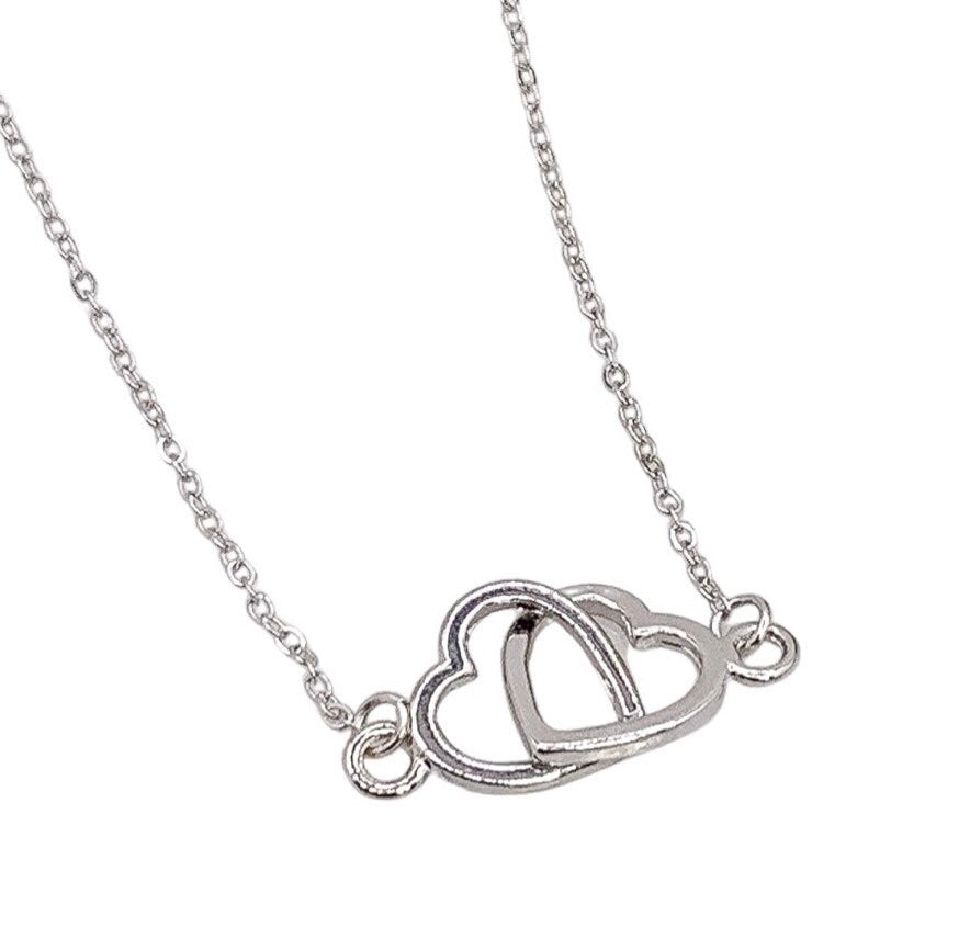 Sisters Necklace, Interlocking Hearts Necklace, Connected by the Heart Quote, Double Hearts Necklace, Sister Moving Away Gift, Christmas