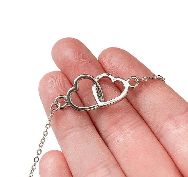 Sisters Necklace, Interlocking Hearts Necklace, Two Sisters Gift, Double Hearts Necklace, Sister Going Away Gift, Sister Christmas Gift