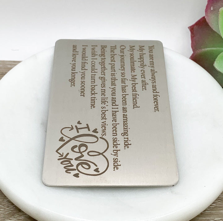 Carte portefeuille « Je t'aime », cadeau romantique pour lui, cadeau pour mari, acier inoxydable, cadeau de sa femme, cadeau sentimental pour fiancé(e), cadeau d'anniversaire