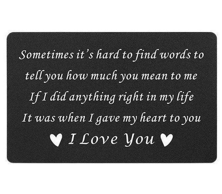 Carte romantique « Je t'aime », à glisser dans un portefeuille noir, cadeau pour votre partenaire, cadeau sentimental, cadeau d'anniversaire pour lui.