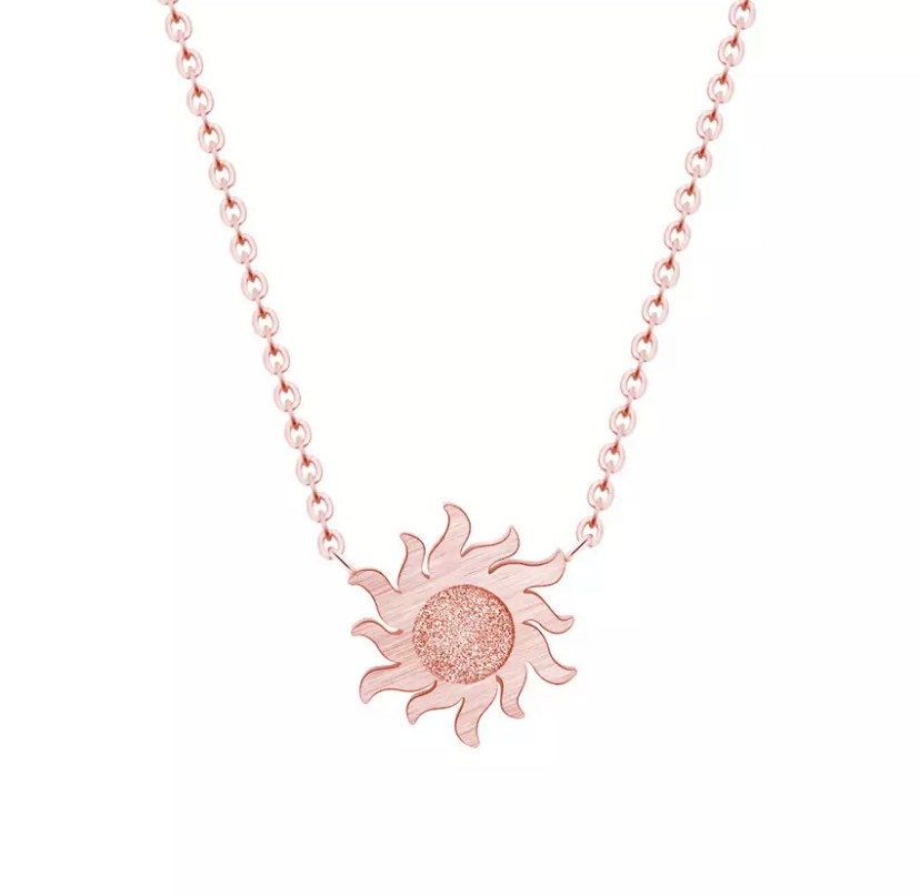 Sunshine Necklace, Sunburst Pendant, Dainty Necklace, Minimalist Celestial Sun Necklace, Summer Jewelry, Rose Gold Sunshine Necklace