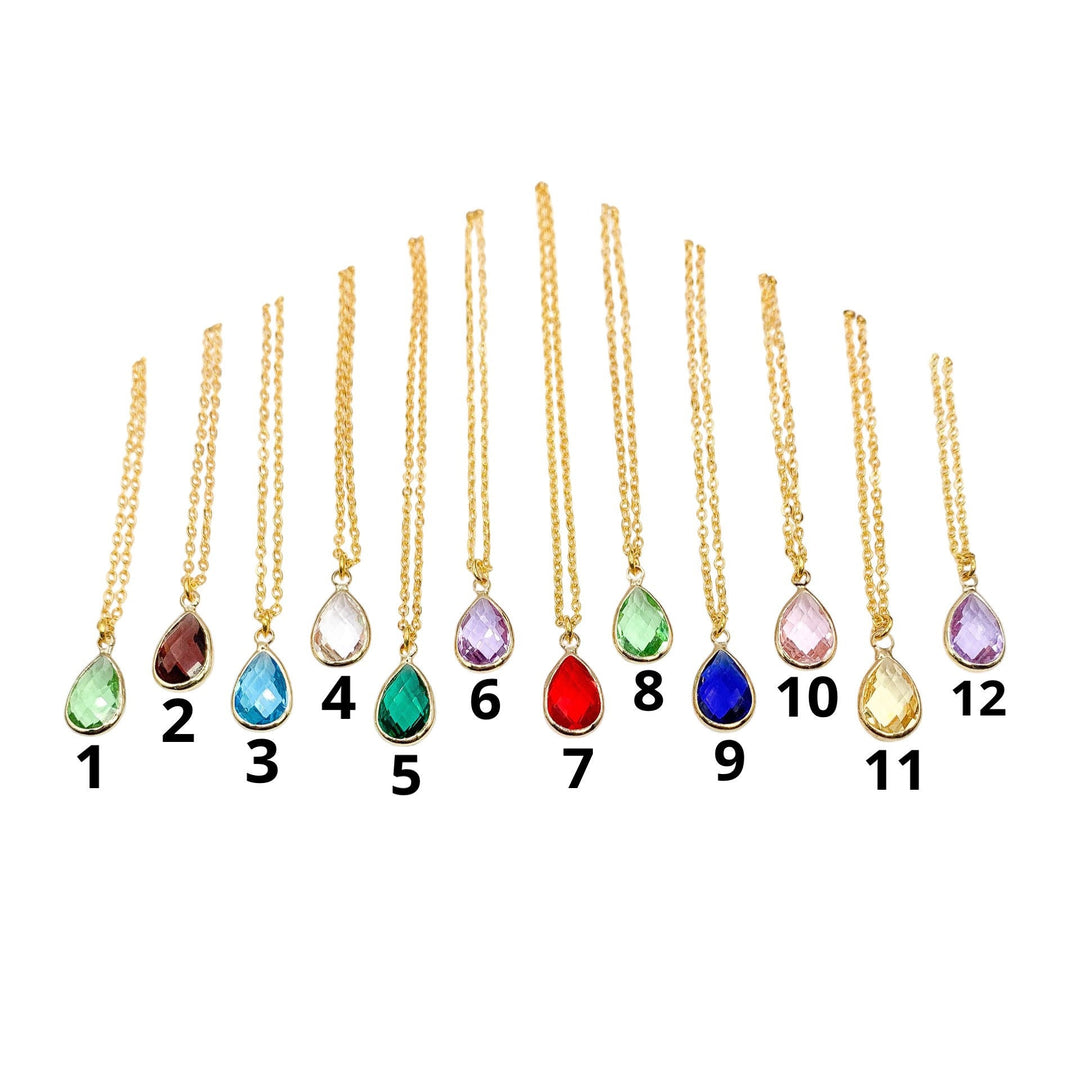 Collier en forme de larme avec pierre de naissance, collier poire en strass, cadeau pour la fête des mères, collier délicat, cadeau pour grand-mère, cadeau de Noël