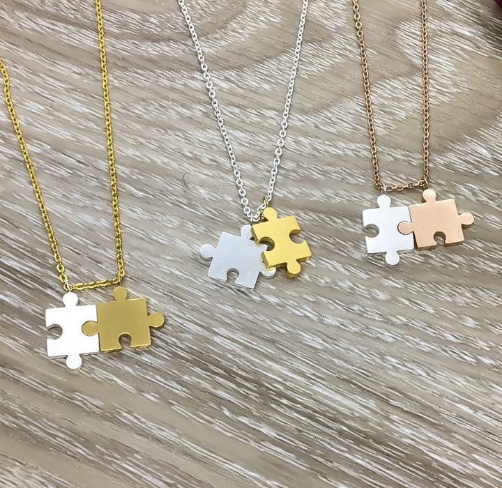 Cadeau de sensibilisation à l'autisme, Collier double puzzle, Cadeau pour enseignant spécialisé, Bijou minimaliste, Pendentif puzzle, Remerciements aux enseignants