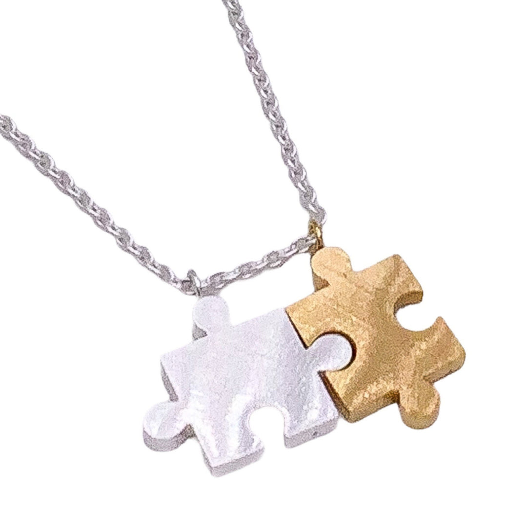 Cadeau de sensibilisation à l'autisme, Collier double puzzle, Cadeau pour enseignant spécialisé, Bijou minimaliste, Pendentif puzzle, Remerciements aux enseignants