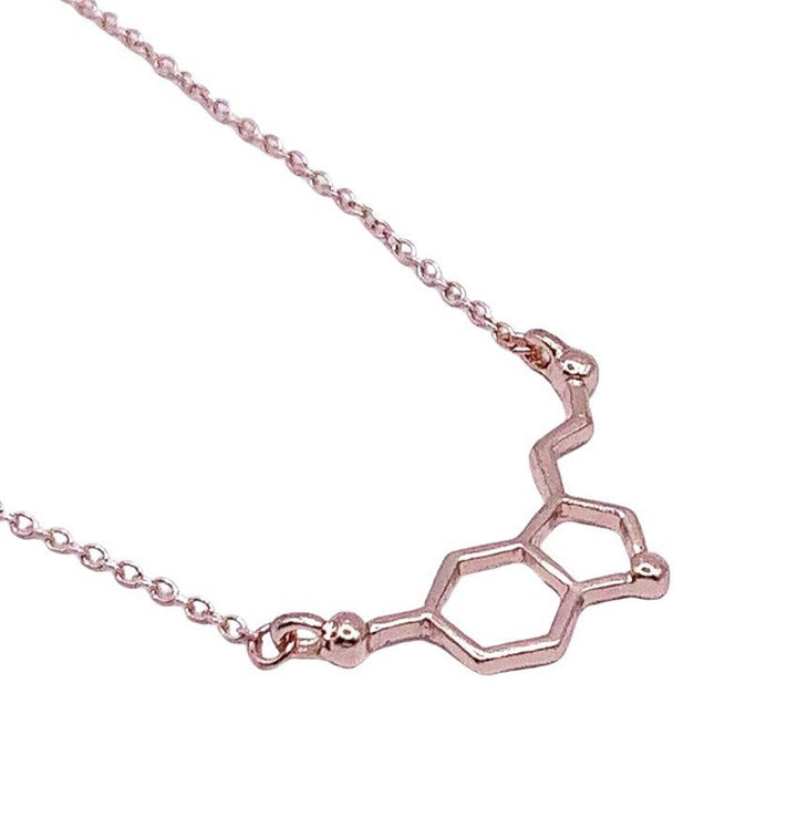 Serotonin Necklace Rose Gold, Molecular Jewelry, Happiness Molecule Pendant, Biology Necklace, Cheer Up Gift, Women Necklaces