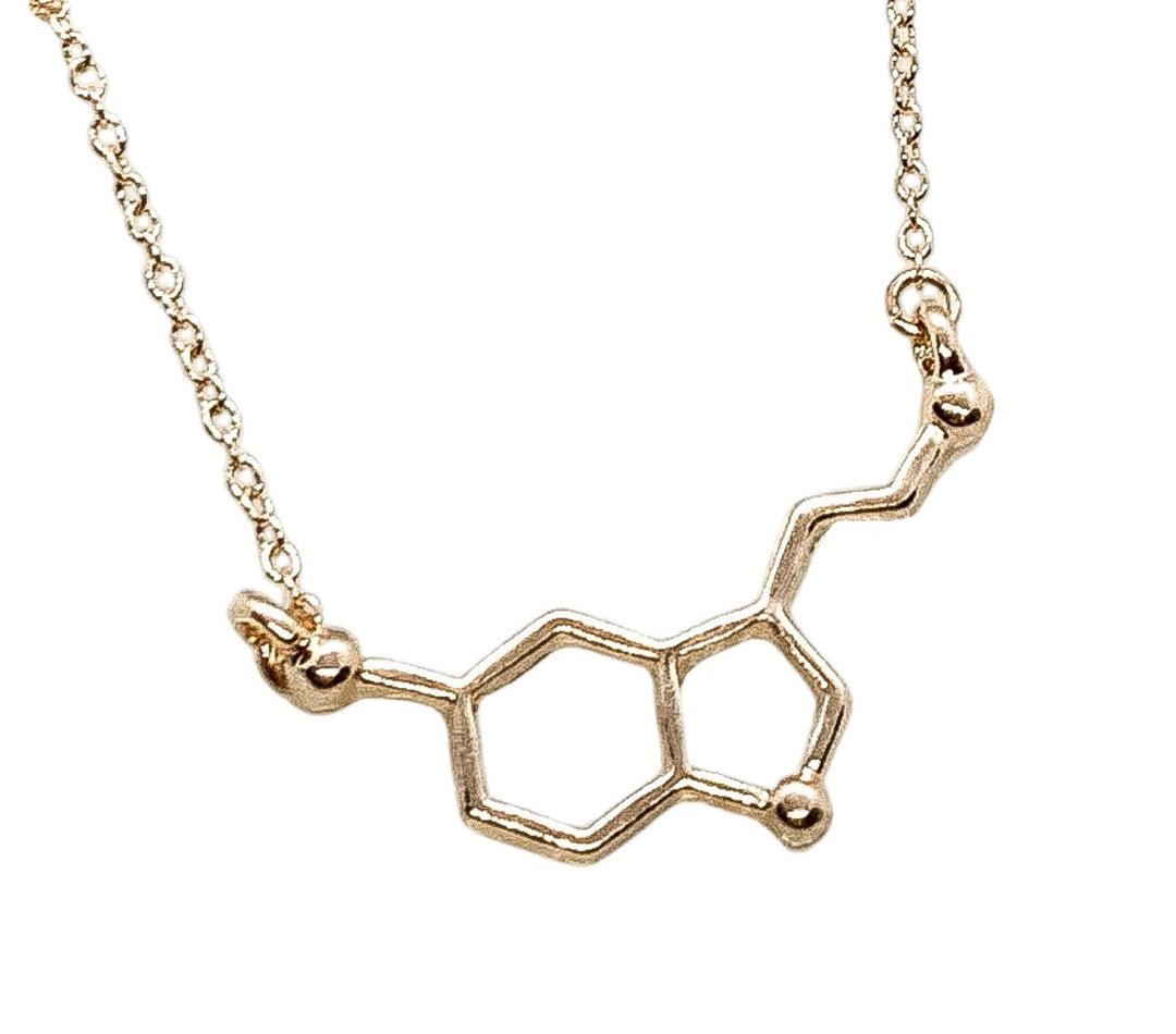 Serotonin Necklace Rose Gold, Molecular Jewelry, Happiness Molecule Pendant, Biology Necklace, Cheer Up Gift, Women Necklaces