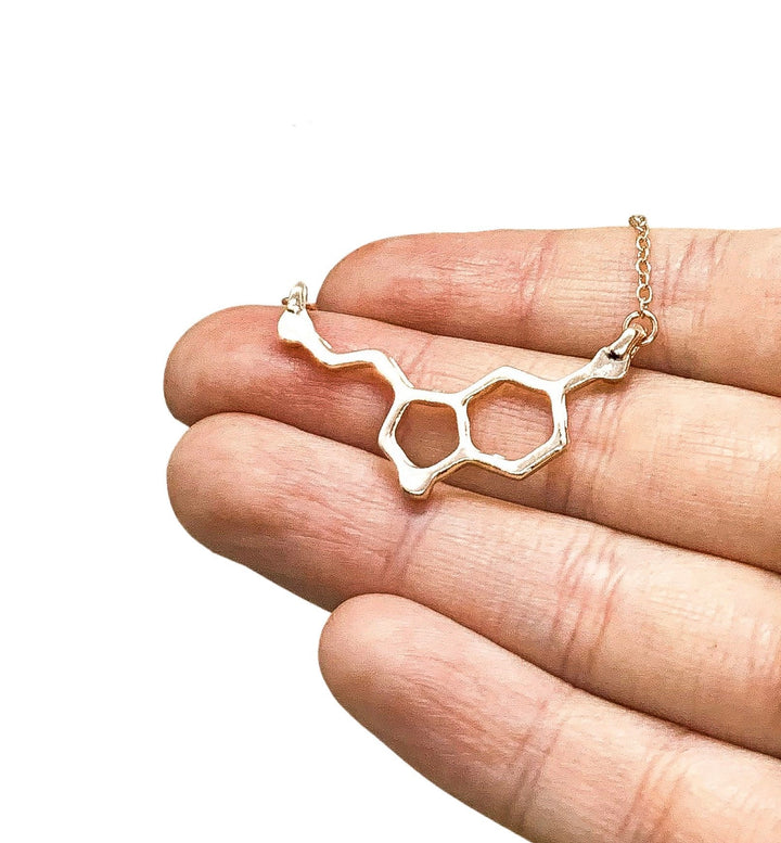 Serotonin Necklace Rose Gold, Molecular Jewelry, Happiness Molecule Pendant, Biology Necklace, Cheer Up Gift, Women Necklaces
